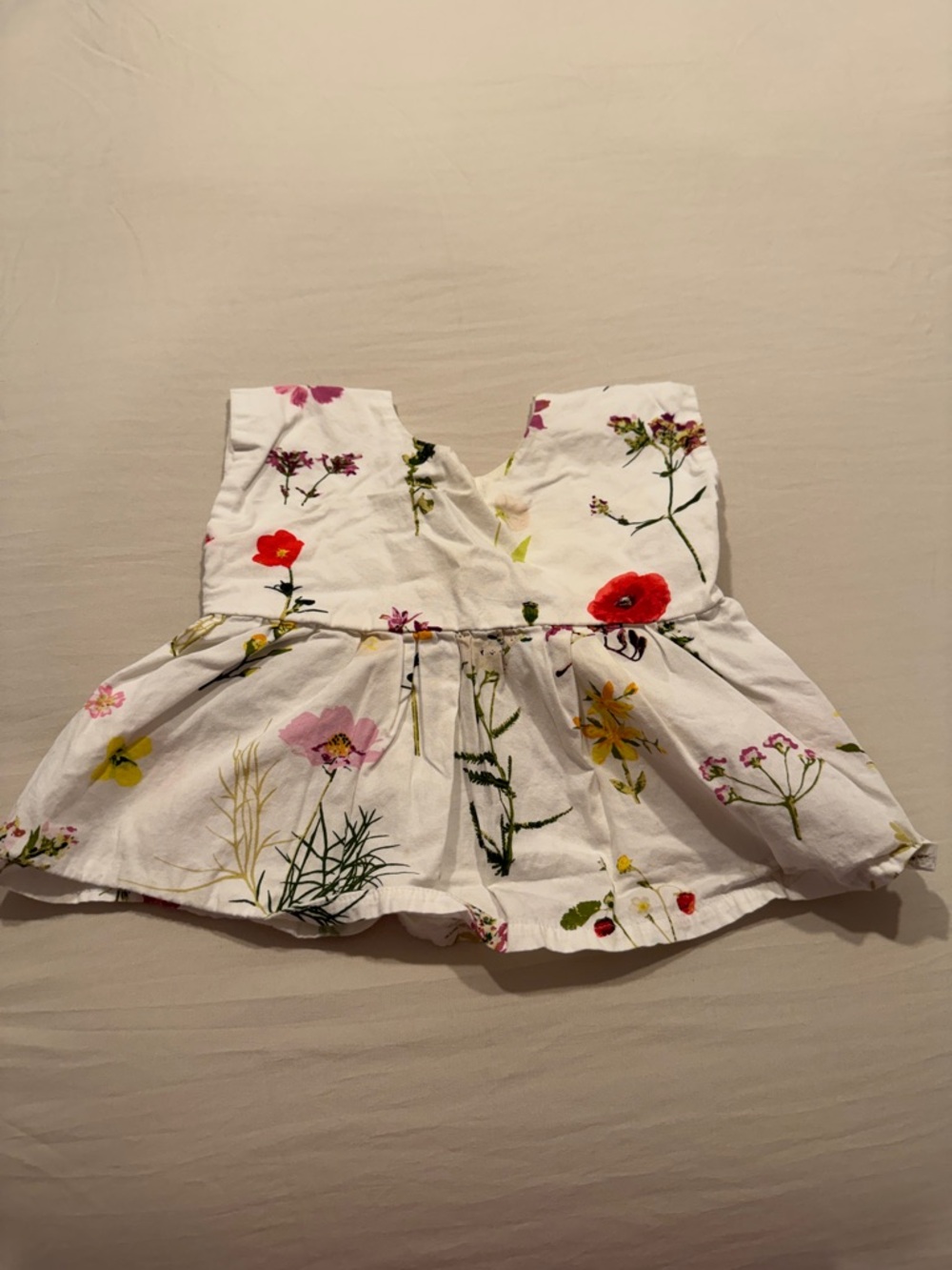 Girls White Floral Peplum Top - Multicolor Flower Print